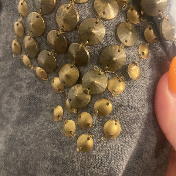 Soft Surroundings Gray Floral, Paisley design long sleeve with Studded details - Picture 5 of 5